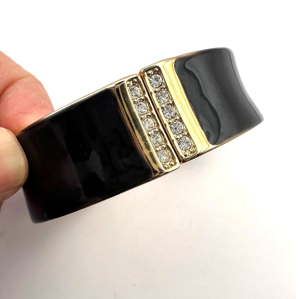 Kenneth Cole Enamel Bracelet CZ Bangle Wide Hinged Preppy Jewelry Retro Chunky
